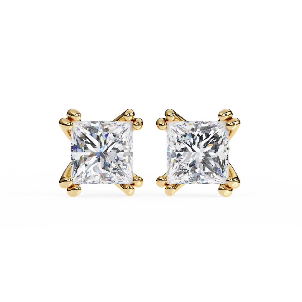 Yellow Gold Princess-Cut Solitaire Diamond Stud Earrings