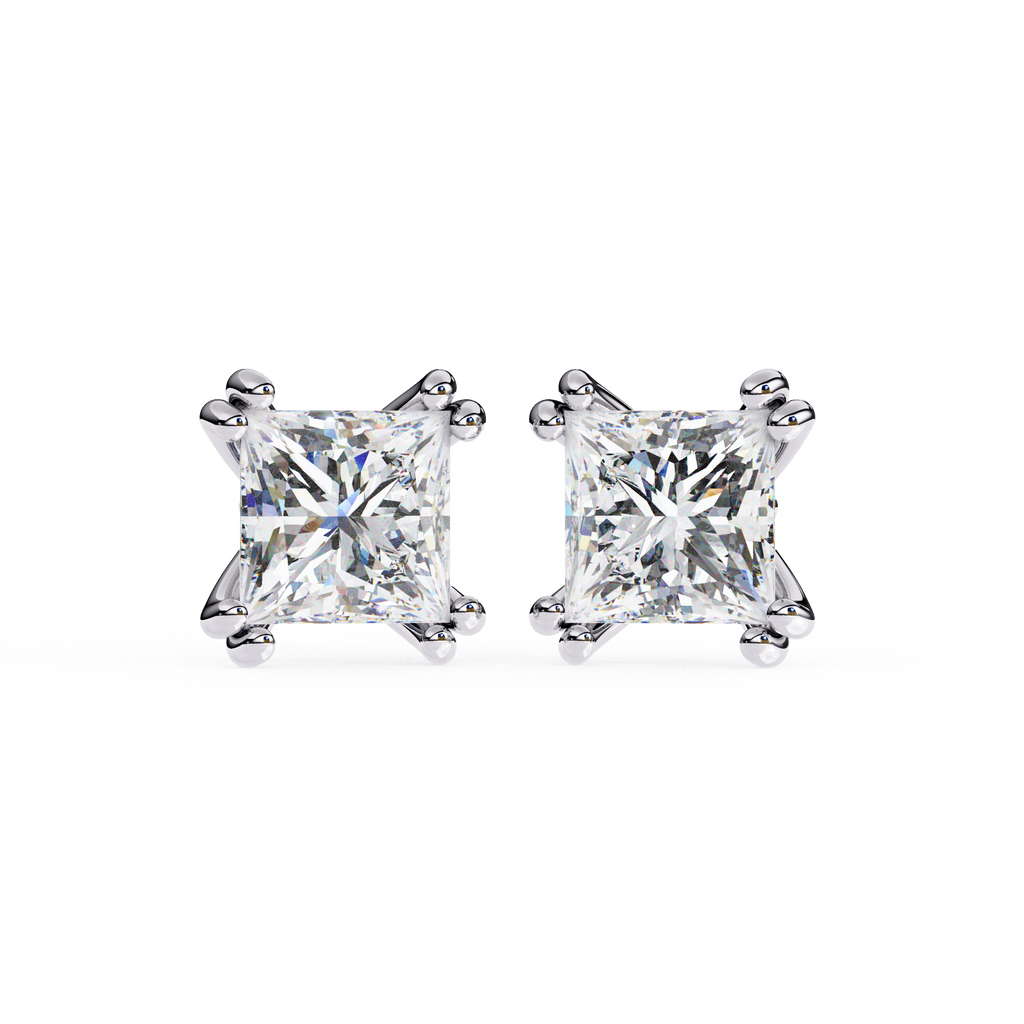 White Gold Princess-Cut Diamond Solitaire Stud Earrings