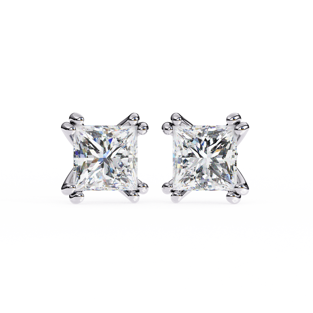 White Gold Princess-Cut Diamond Solitaire Stud Earrings