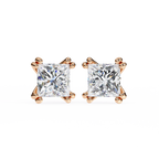 Rose Gold Princess-Cut Solitaire Diamond Stud Earrings