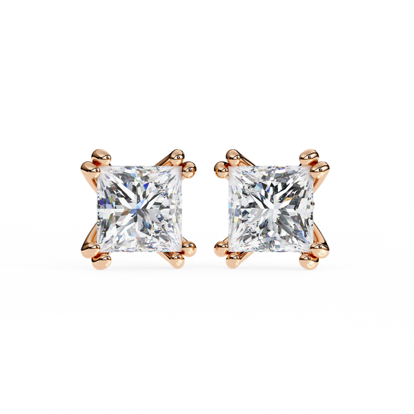 Princess Cut Lab Grown Diamond Rose Gold Stud Earring