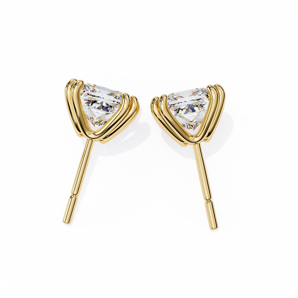 Yellow Gold Princess-Cut Solitaire Diamond Stud Earrings