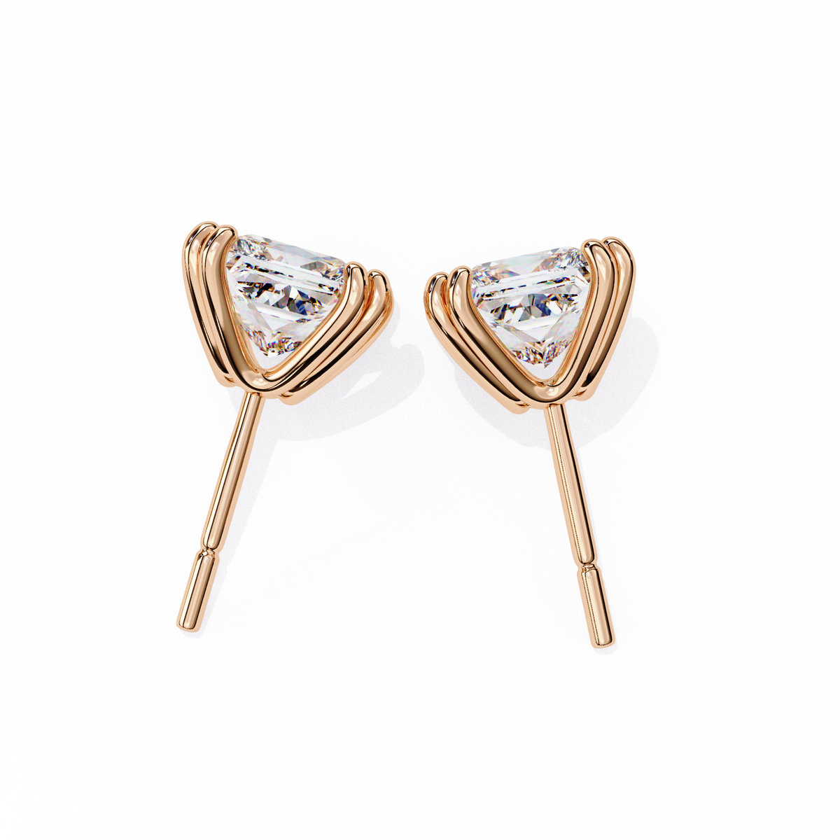 Rose Gold Princess-Cut Solitaire Diamond Stud Earrings