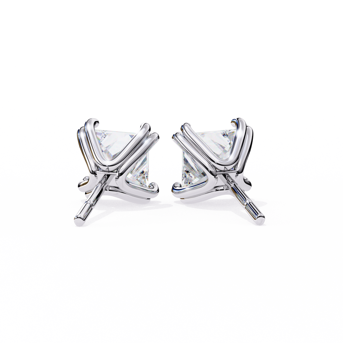 White Gold Princess-Cut Diamond Solitaire Stud Earrings