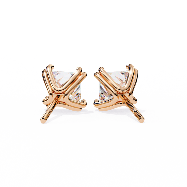 Princess Cut Lab Grown Diamond Rose Gold Stud Earring