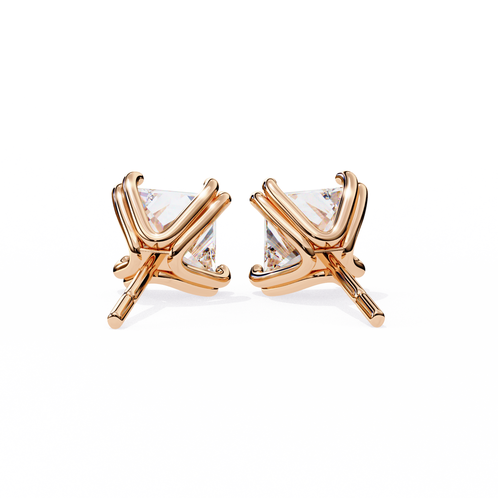 Rose Gold Princess-Cut Solitaire Diamond Stud Earrings