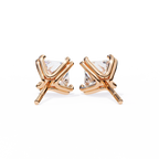 Rose Gold Princess-Cut Solitaire Diamond Stud Earrings