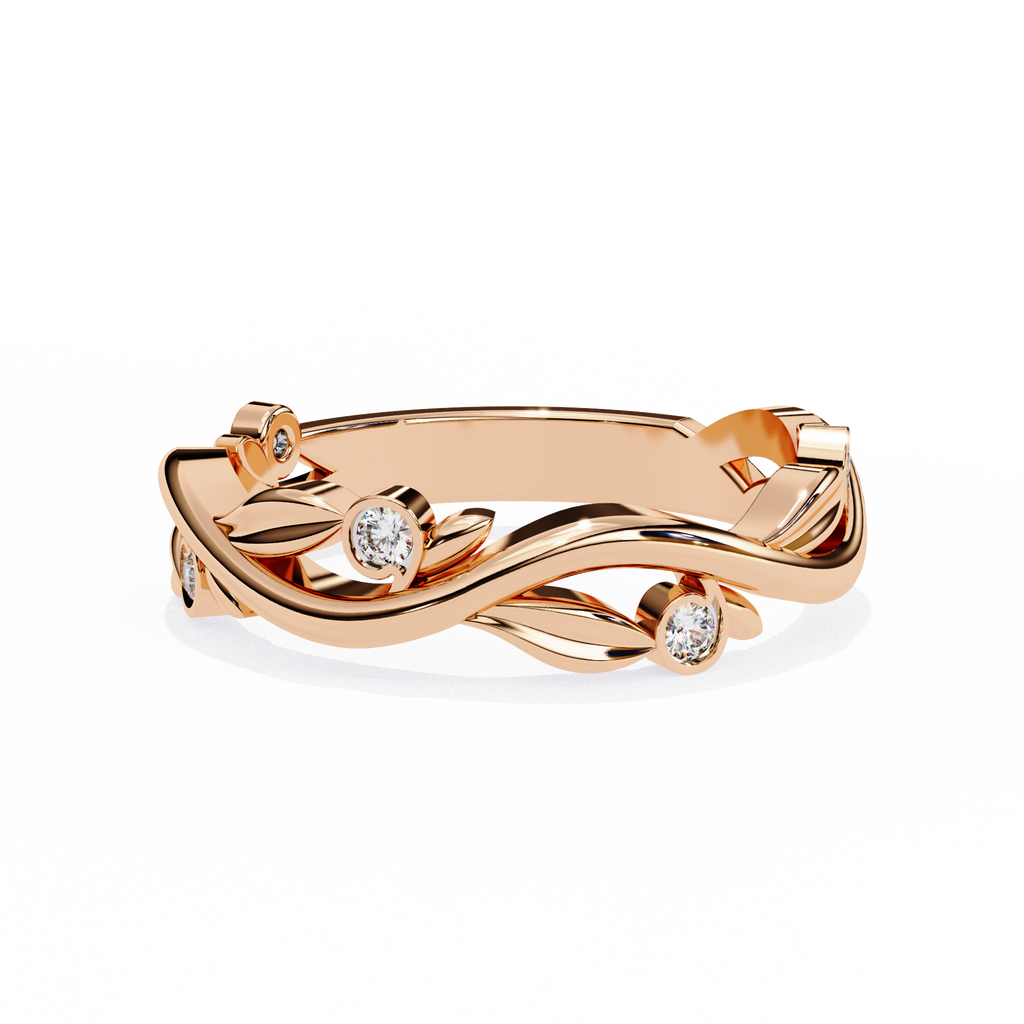 Rose Gold Round Diamond Leaf and Vine Eternity Band
