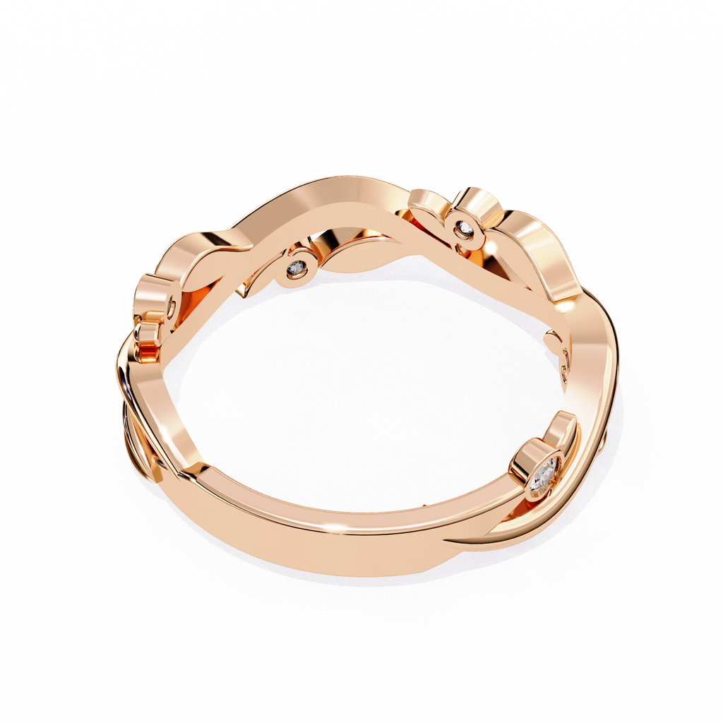Rose Gold Round Diamond Leaf and Vine Eternity Band