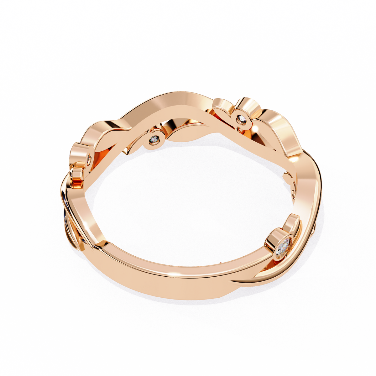 Rose Gold Round Diamond Leaf and Vine Eternity Band