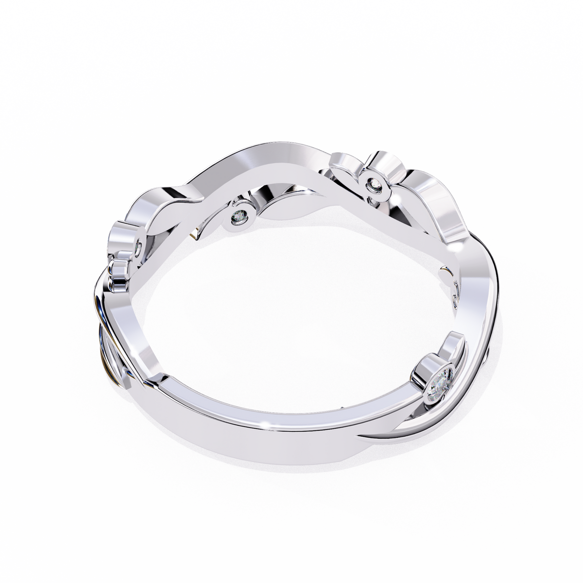 White Gold Round Diamond Leaf and Vine Eternity Band