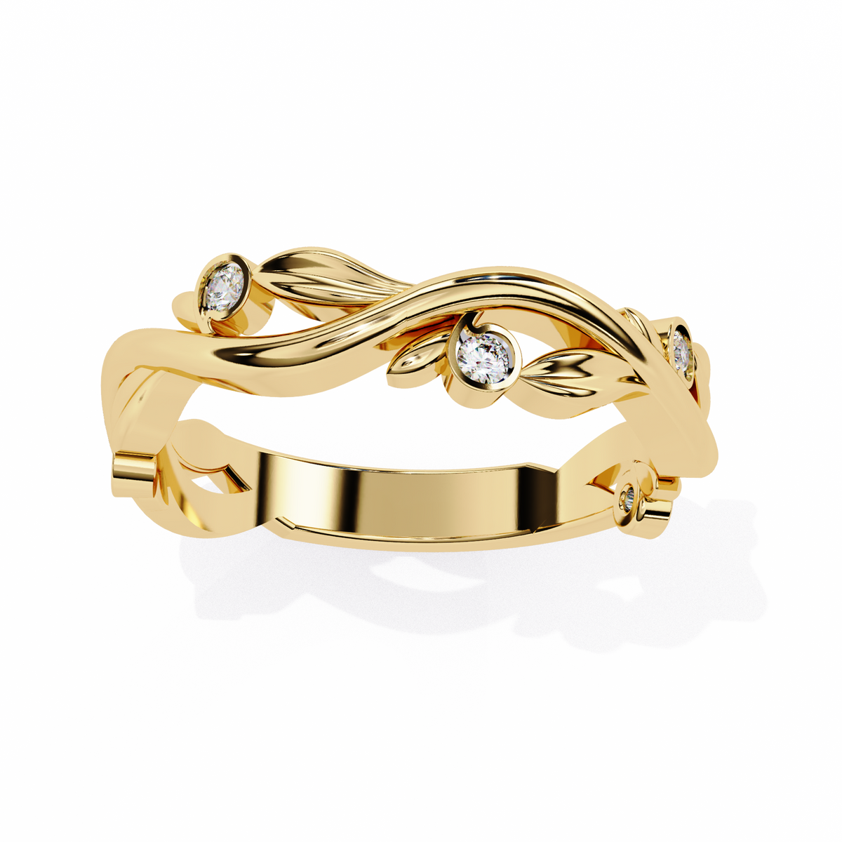Yellow Gold Round Diamond Leaf and Vine Eternity Band