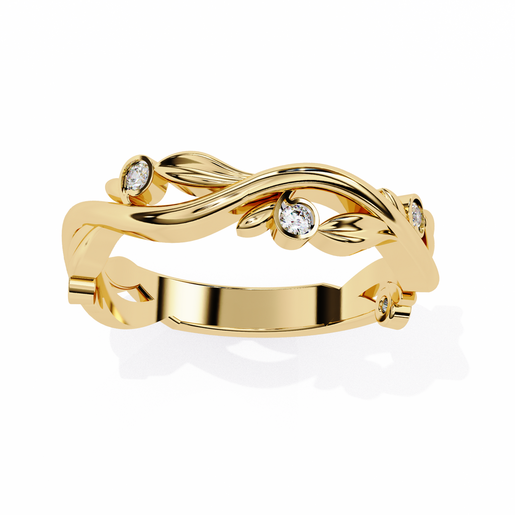 Yellow Gold Round Diamond Leaf and Vine Eternity Band