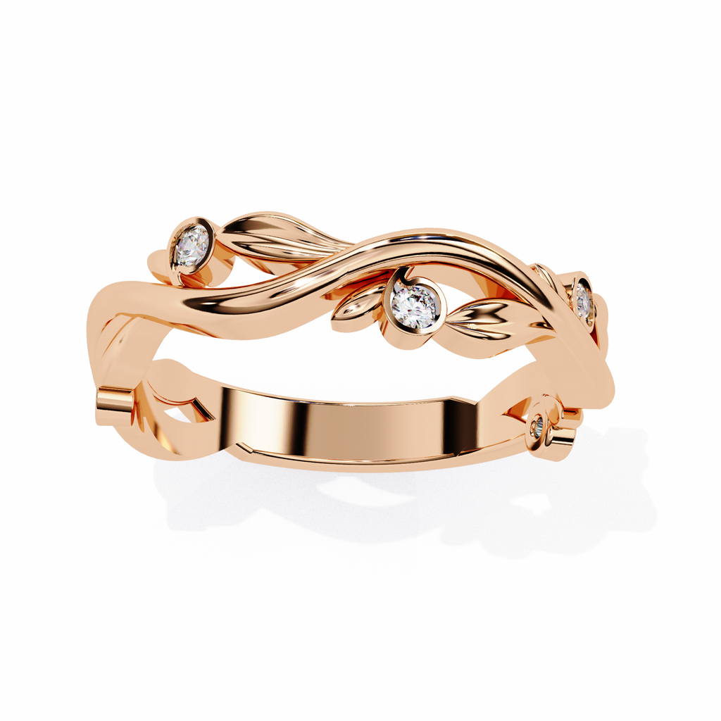 Rose Gold Round Diamond Leaf and Vine Eternity Band