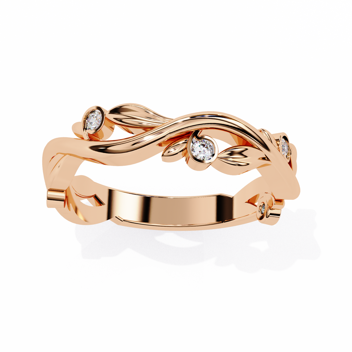 Rose Gold Round Diamond Leaf and Vine Eternity Band