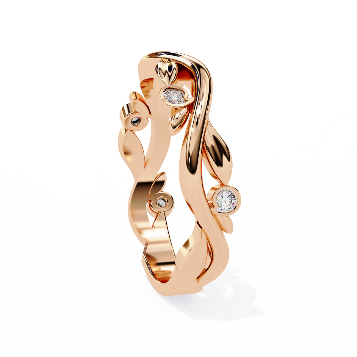 Rose Gold Round Diamond Leaf and Vine Eternity Band