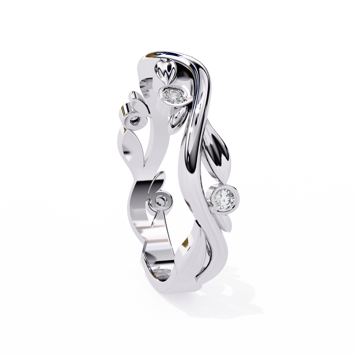 White Gold Round Diamond Leaf and Vine Eternity Band