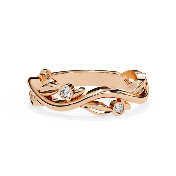 Rose Gold Round Diamond Leaf and Vine Eternity Band