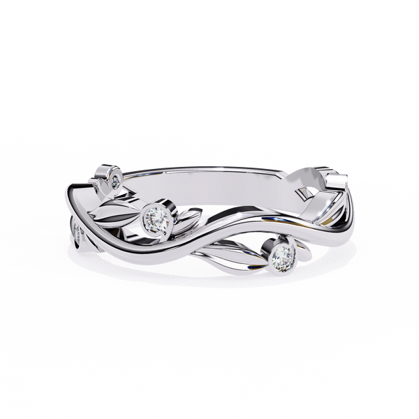 White Gold Round Diamond Leaf and Vine Eternity Band