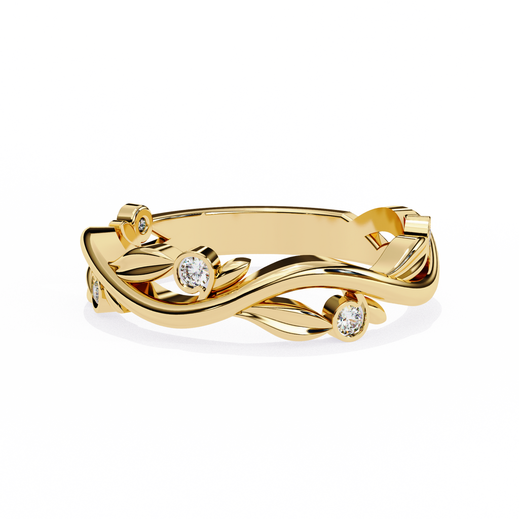 Yellow Gold Round Diamond Leaf and Vine Eternity Band