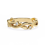Yellow Gold Round Diamond Leaf and Vine Eternity Band