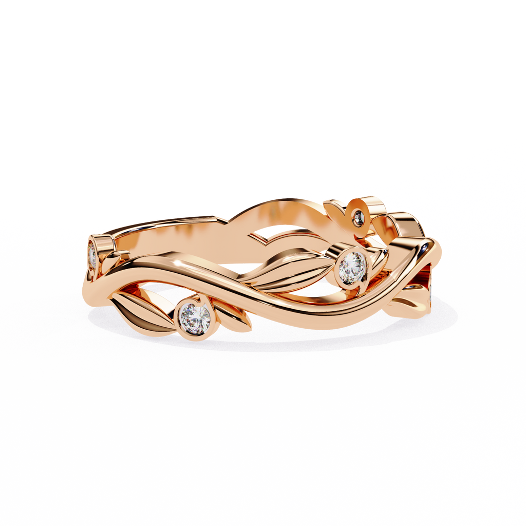Rose Gold Round Diamond Leaf and Vine Eternity Band
