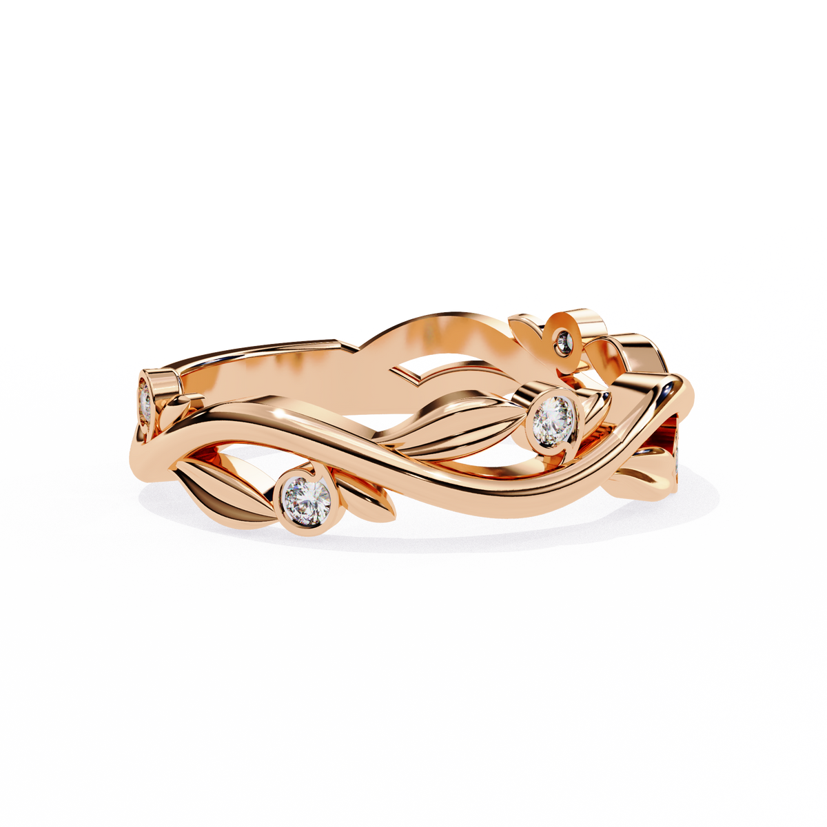 Rose Gold Round Diamond Leaf and Vine Eternity Band