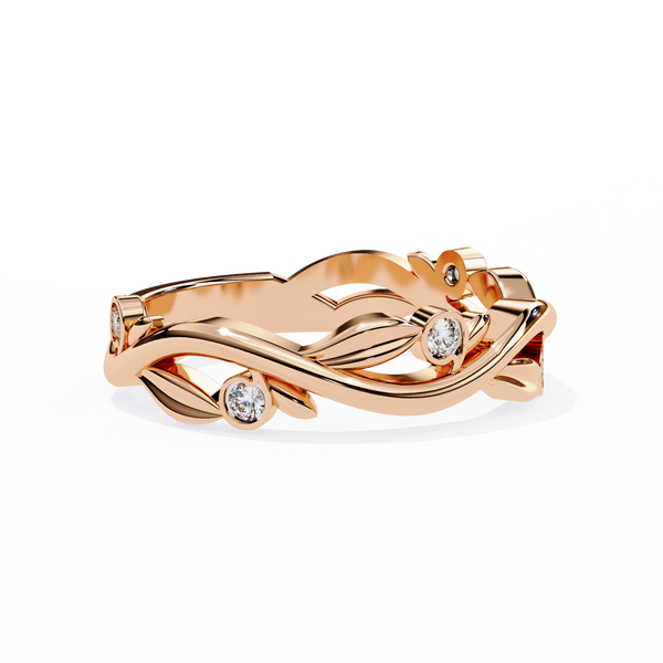 Rose Gold Round Diamond Leaf and Vine Eternity Band