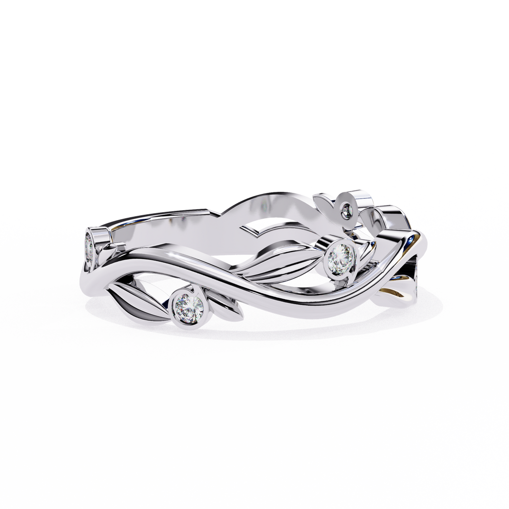 White Gold Round Diamond Leaf and Vine Eternity Band