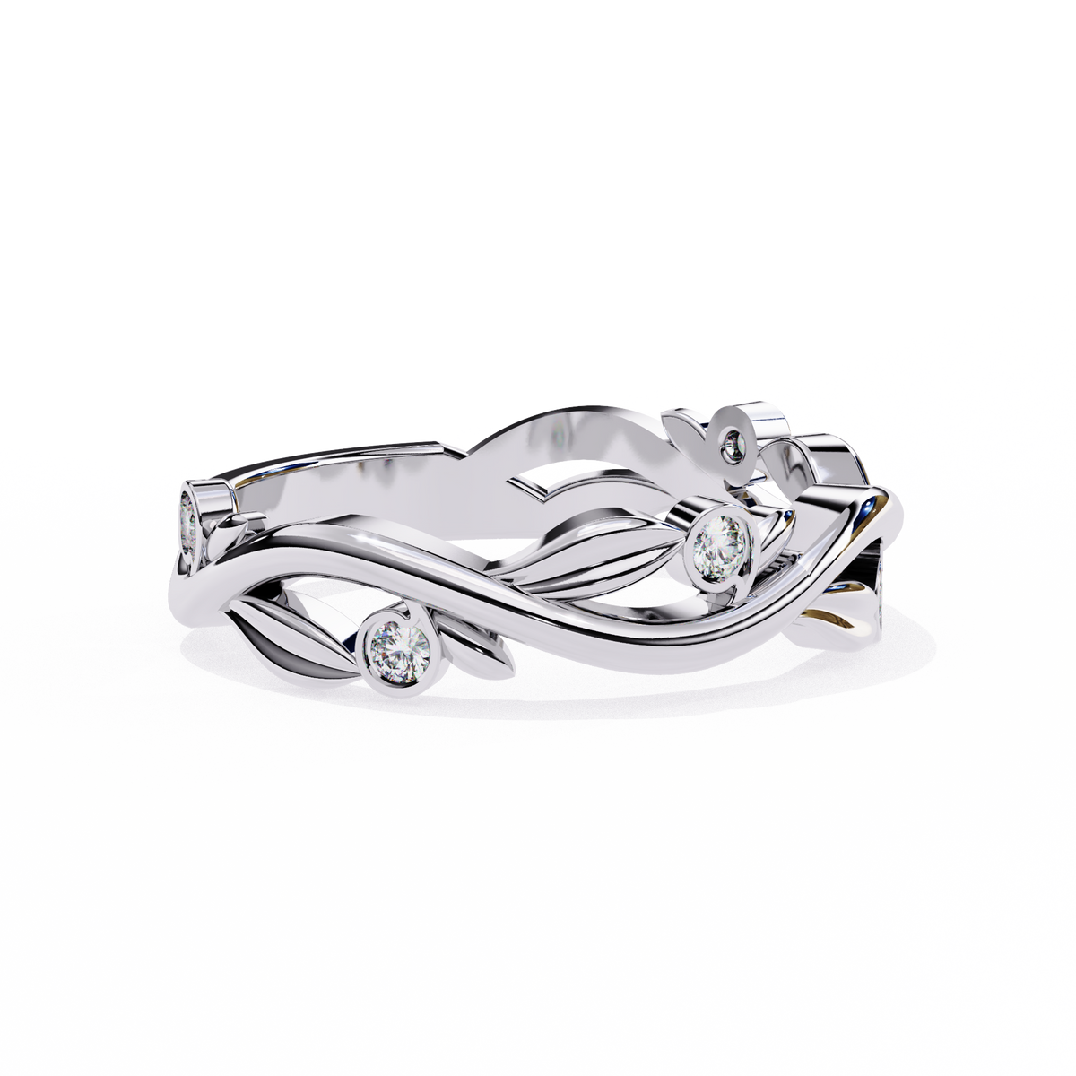 White Gold Round Diamond Leaf and Vine Eternity Band