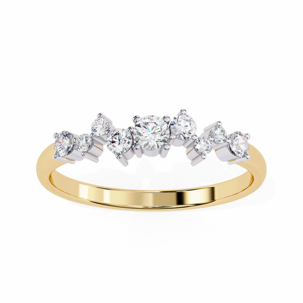 Yellow Gold Round Diamond Scattered Cluster Ring