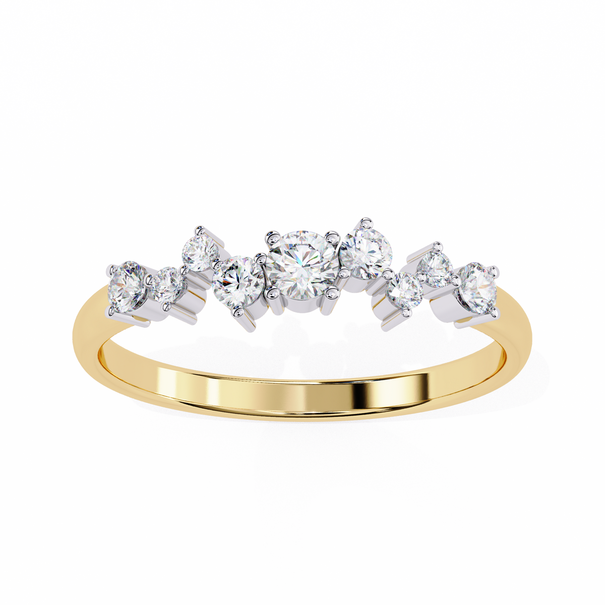 Yellow Gold Round Diamond Scattered Cluster Ring