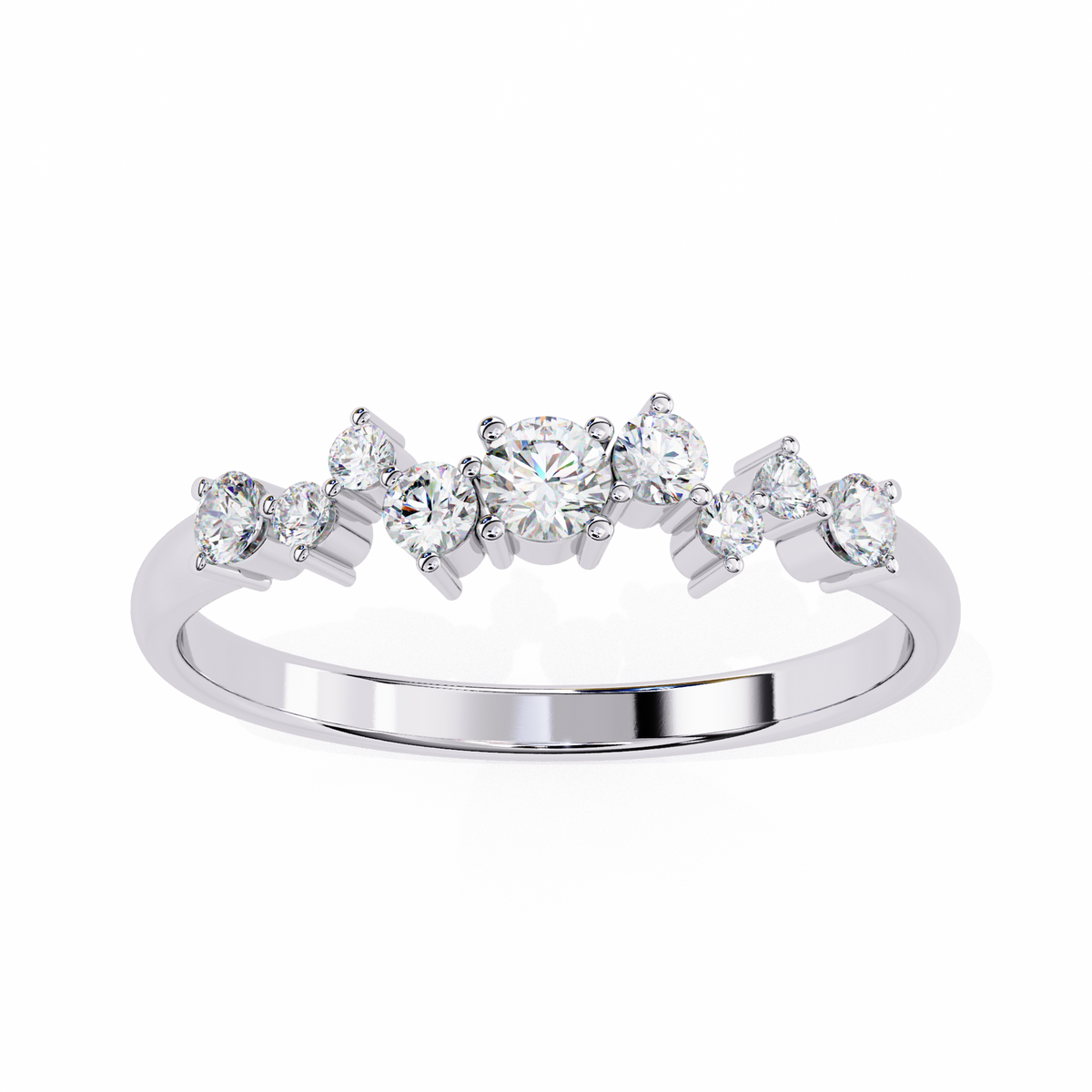 White Gold Round Diamond Scattered Cluster Ring