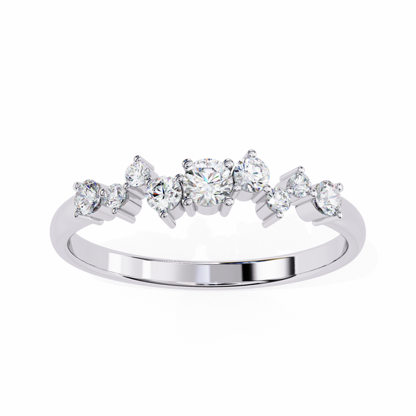 White Gold Round Diamond Scattered Cluster Ring