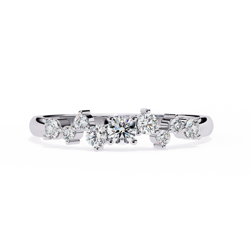 White Gold Round Diamond Scattered Cluster Ring