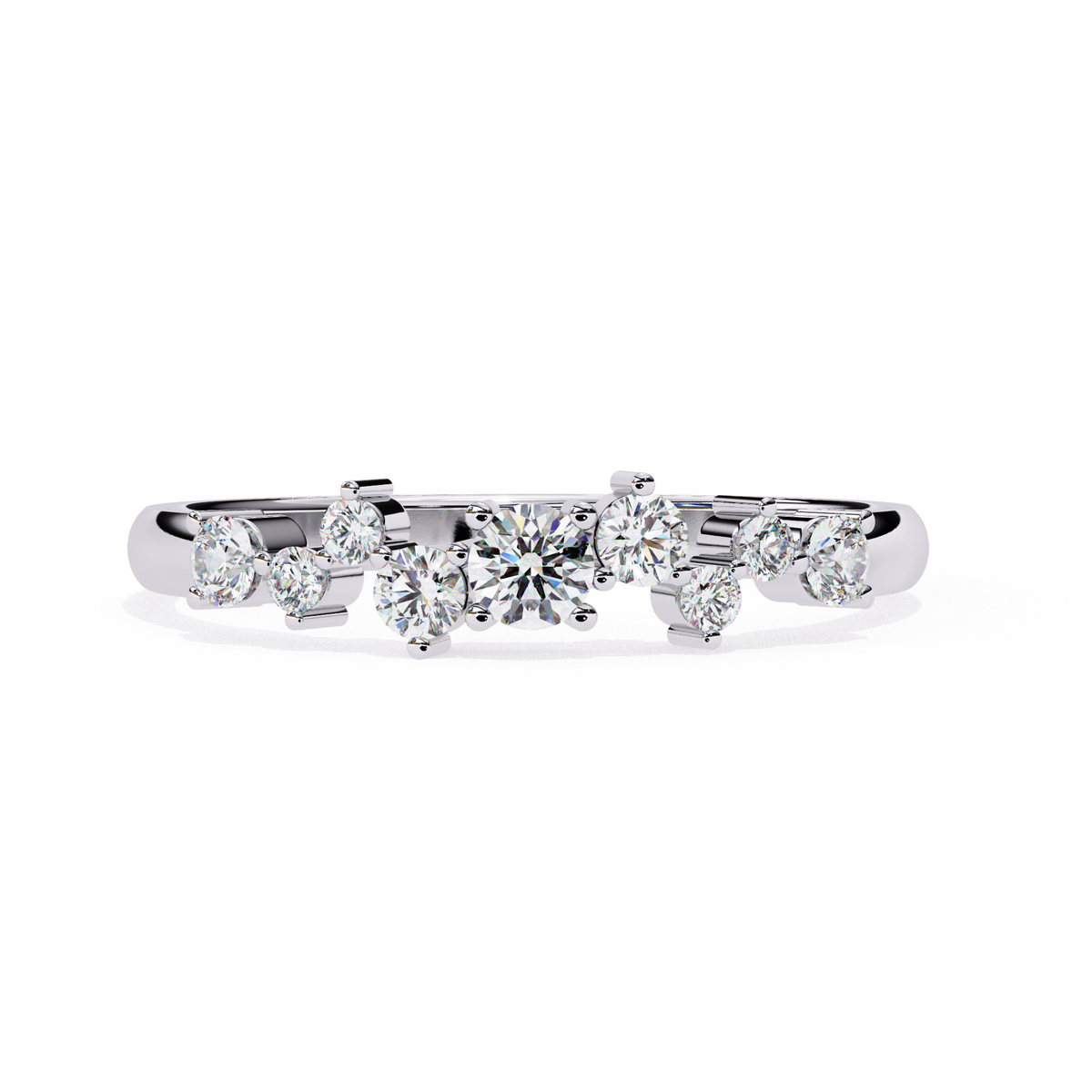 White Gold Round Diamond Scattered Cluster Ring