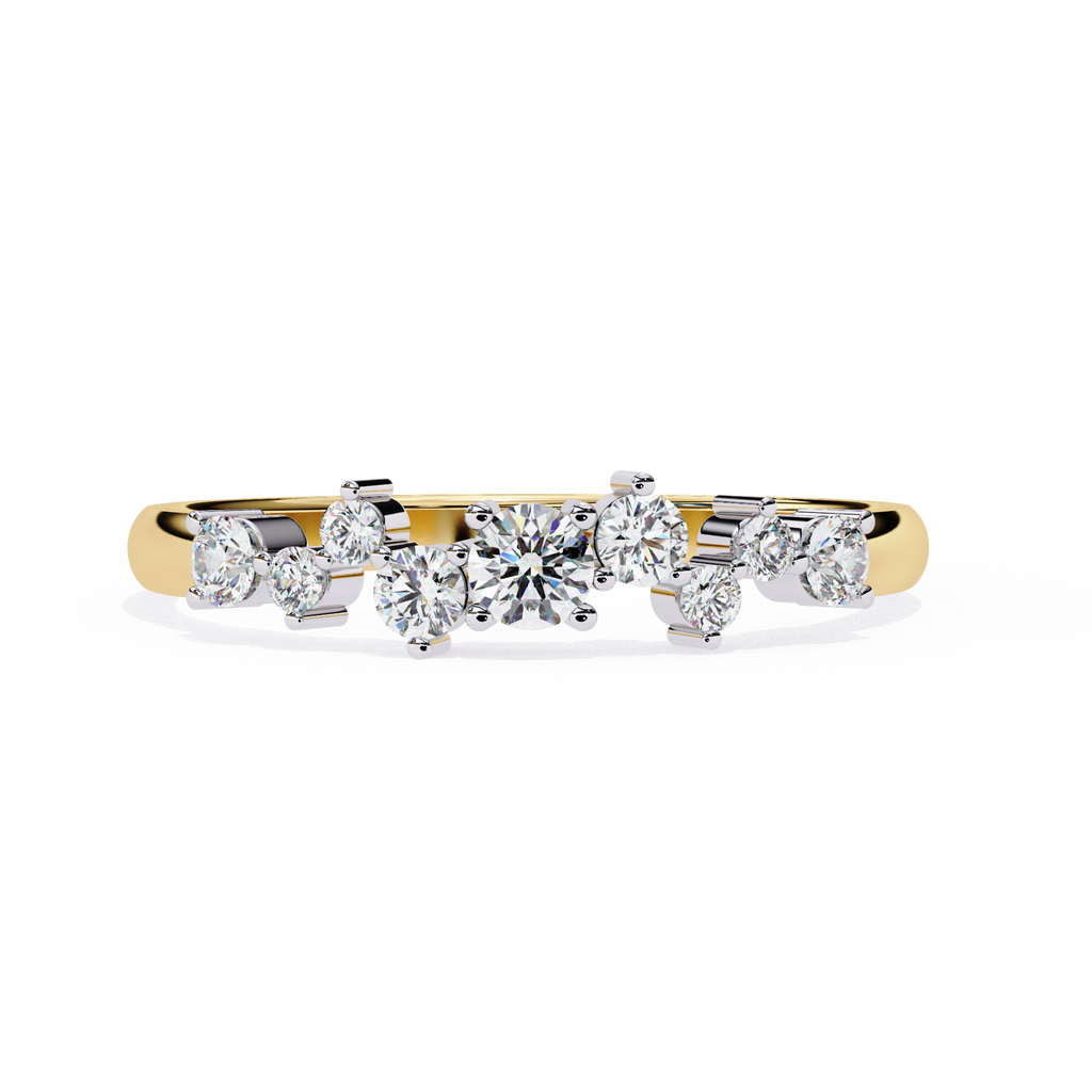 Yellow Gold Round Diamond Scattered Cluster Ring