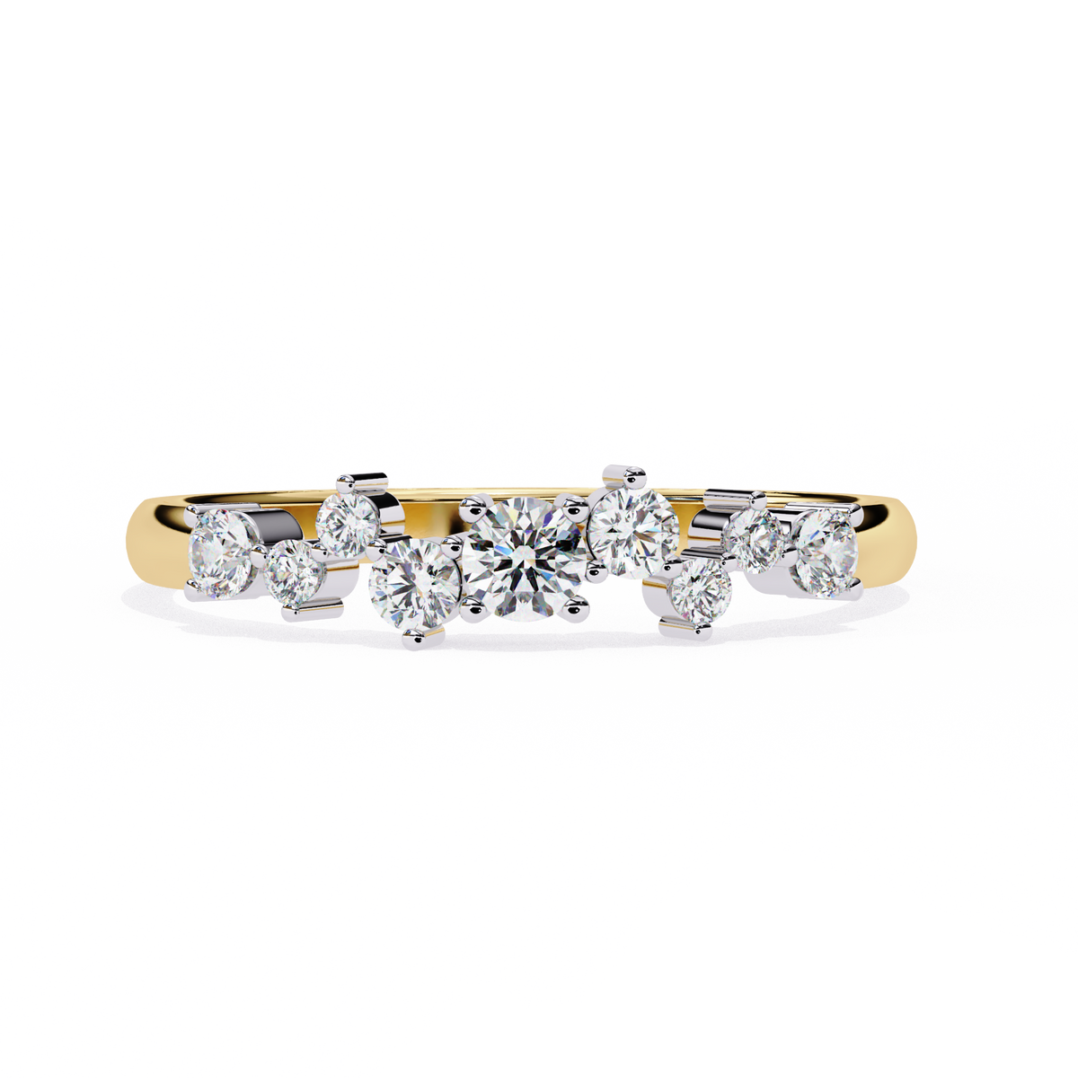 Yellow Gold Round Diamond Scattered Cluster Ring