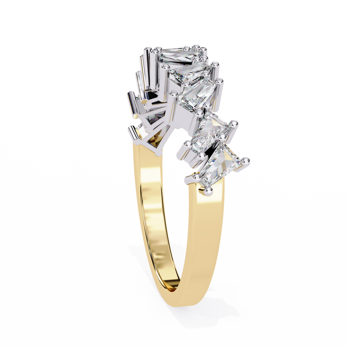Yellow Gold Mixed Cut Diamond Scattered Half Eternity Ring