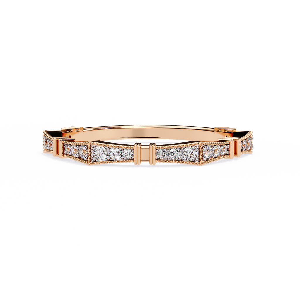Rose Gold Round Diamond Milgrain Station Eternity Band