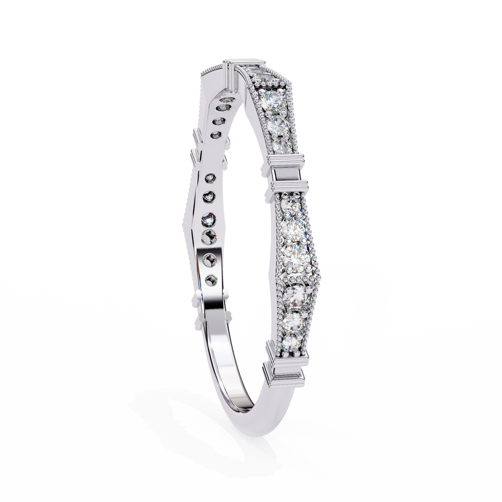 White Gold Round Diamond Milgrain Station Eternity Band