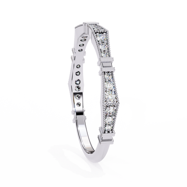 White Gold Round Diamond Milgrain Station Eternity Band
