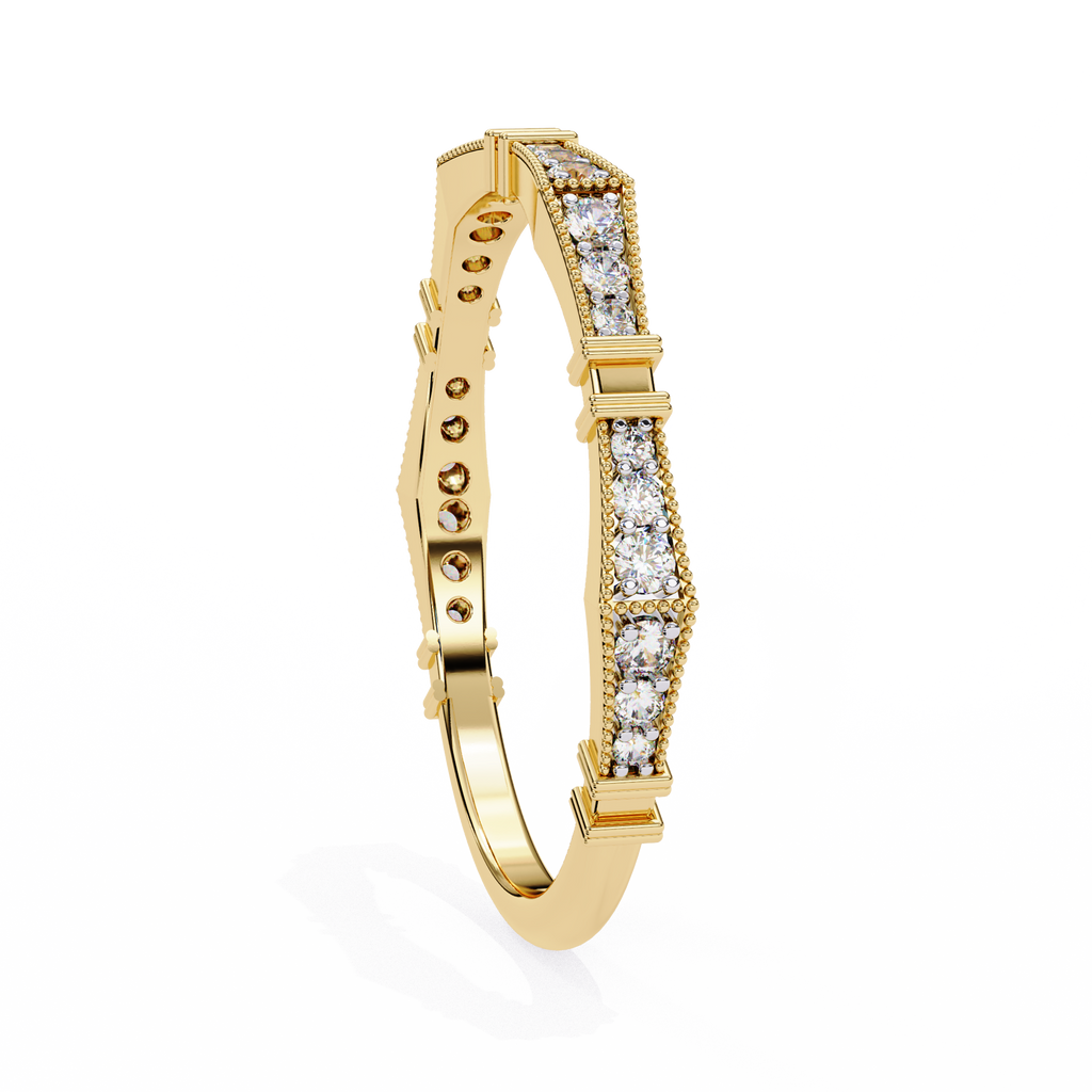 Yellow Gold Round Diamond Milgrain Station Eternity Band