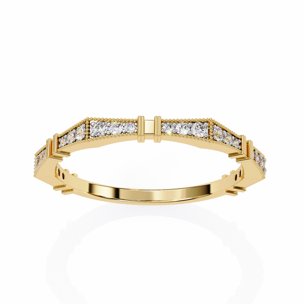 Yellow Gold Round Diamond Milgrain Station Eternity Band