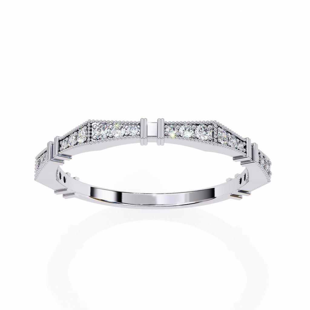 White Gold Round Diamond Milgrain Station Eternity Band