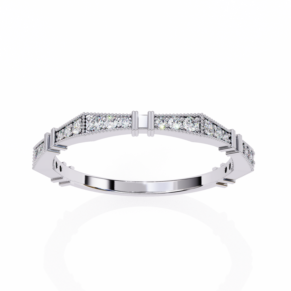 White Gold Round Diamond Milgrain Station Eternity Band