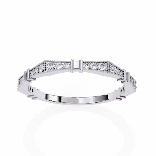 White Gold Round Diamond Milgrain Station Eternity Band