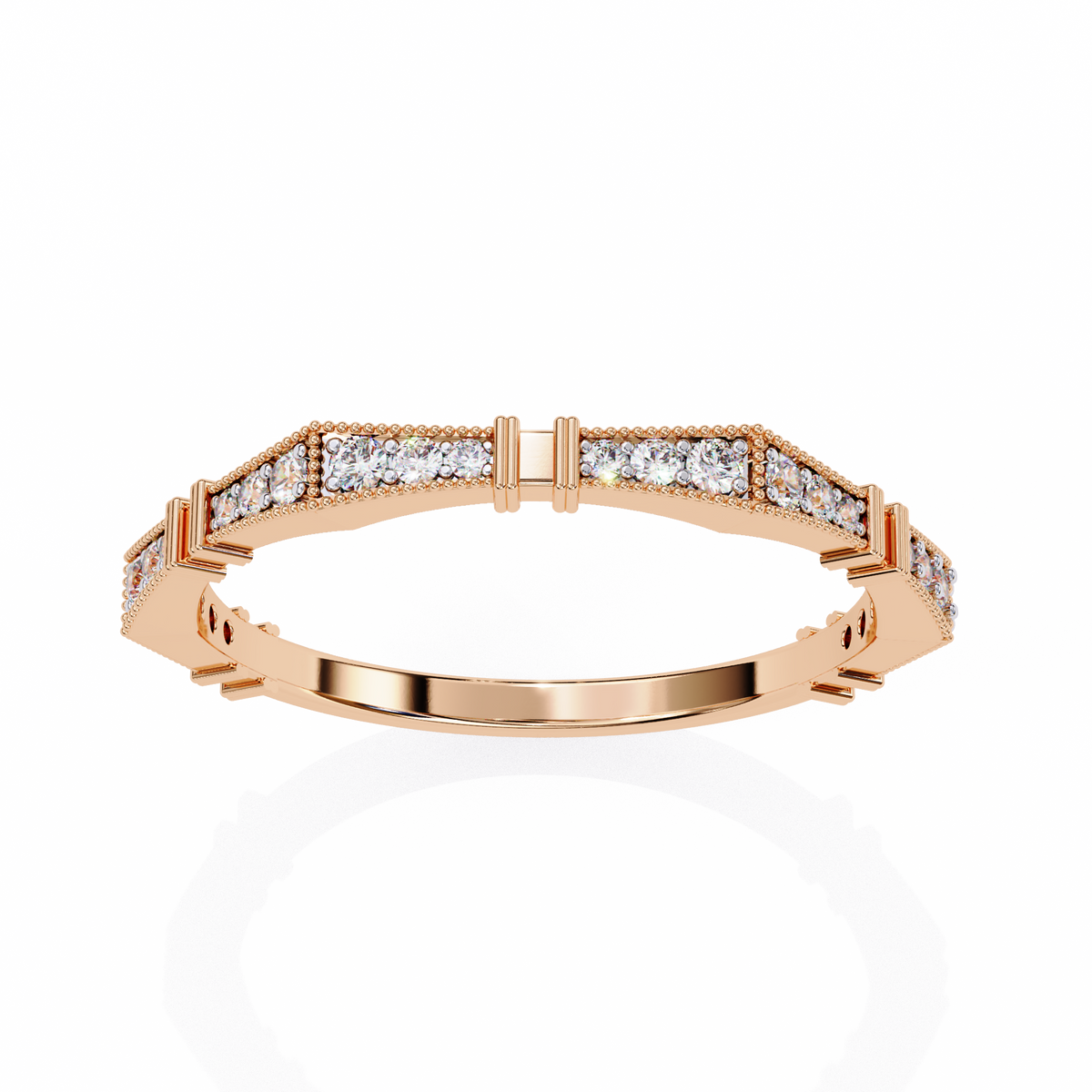 Rose Gold Round Diamond Milgrain Station Eternity Band