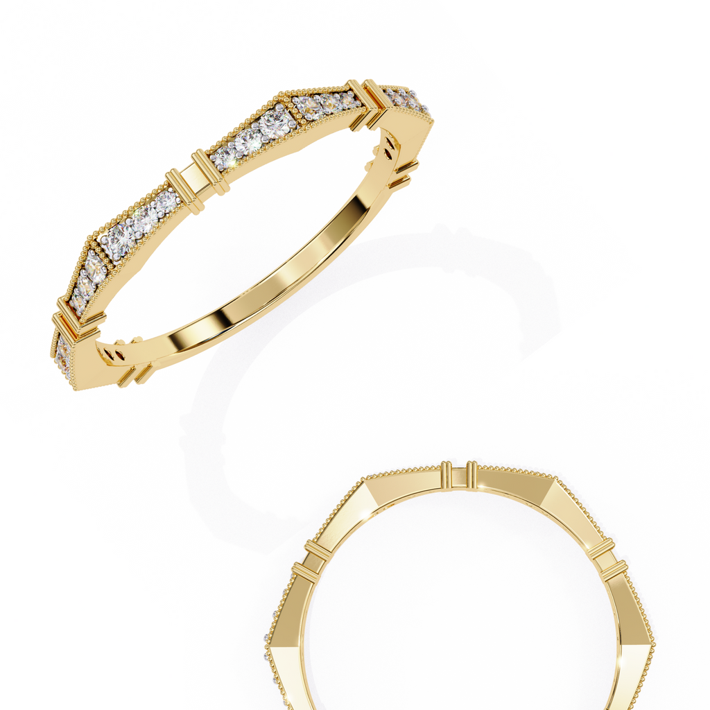 Yellow Gold Round Diamond Milgrain Station Eternity Band