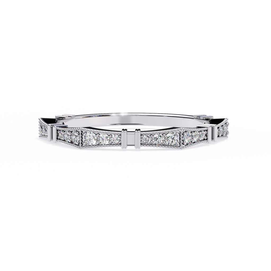 White Gold Round Diamond Milgrain Station Eternity Band